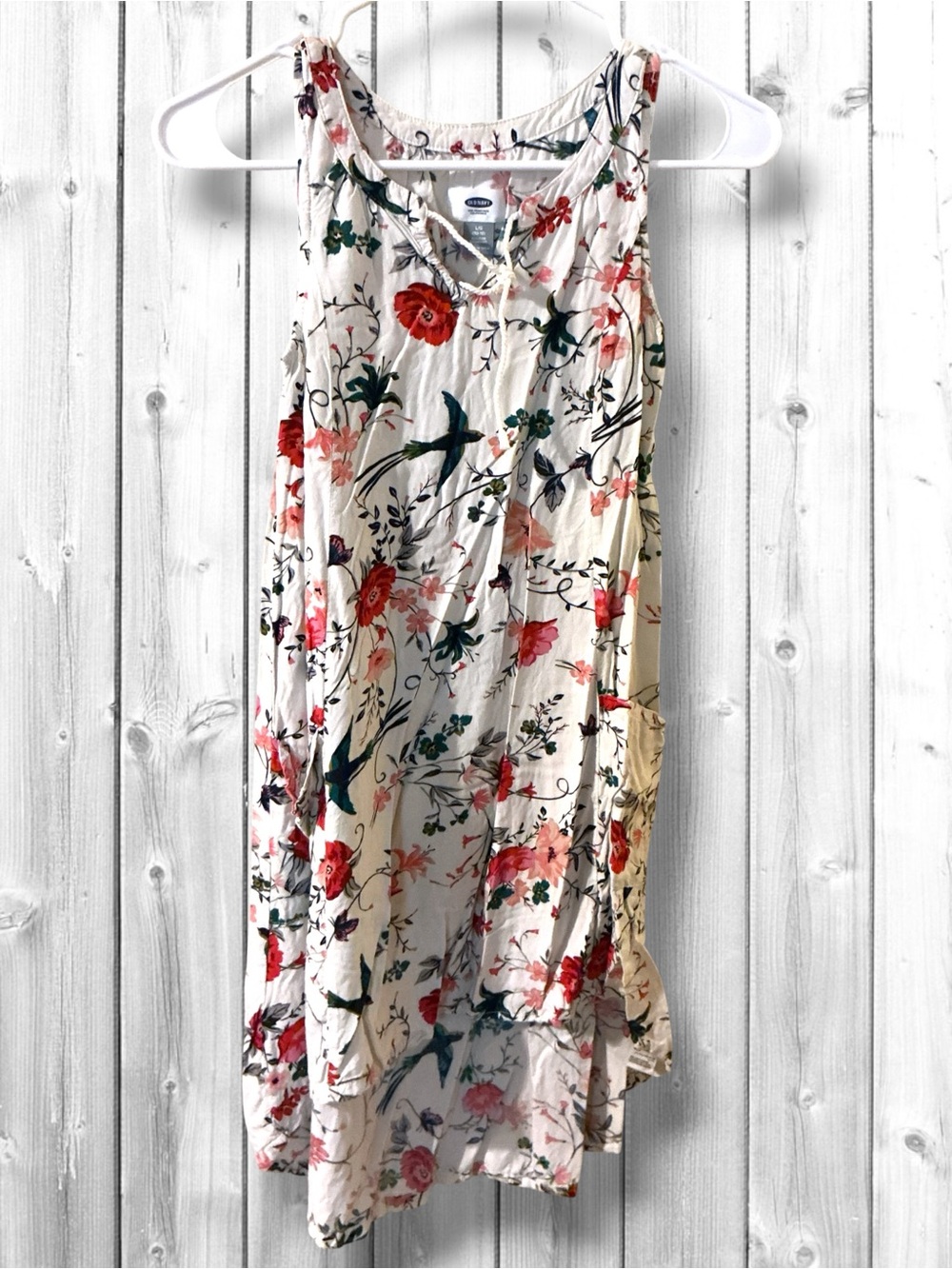 🌷Old Navy Cream Floral High-Low Tank Dress with Pink & Red Blooms